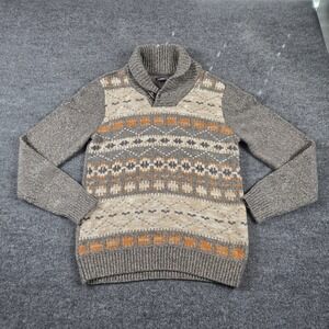 Commerce Shawl Collar Sweater Mens Medium Grey Fair Isle Toggle Knit